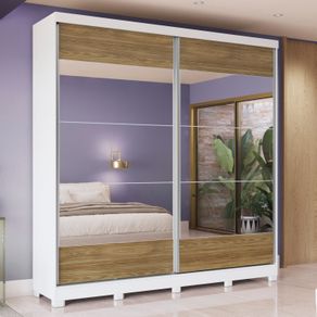 Guarda-Roupa Casal 100% MDF Kappesberg 2 Portas de Correr com Espelhos 6 Gavetas Branco/Nogueira