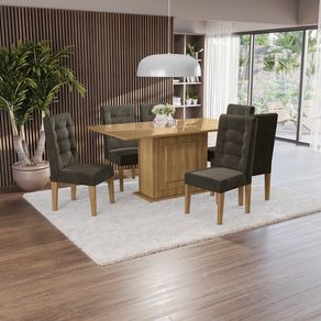 Conjunto Mesa Acerola Kappesberg Tampo de Madeira e vidro com 6 cadeiras