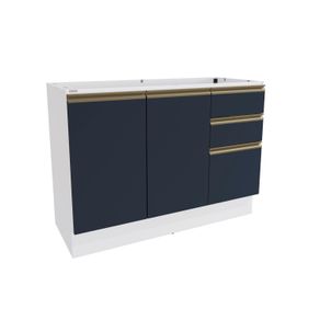 Balcão de Pia Celeste Kappesberg 100% MDF 2 Portas 3 Gavetas Branco/Azul 120cm