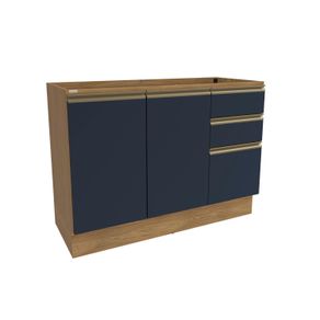 Balcão de Pia Celeste Kappesberg 100% MDF 2 Portas 3 Gavetas Nogueira/Azul 120cm