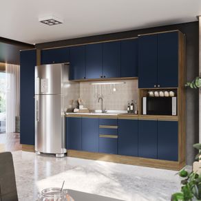 Cozinha Modulada Celeste Kappesberg 100% MDF Nogueira/Azul 360cm