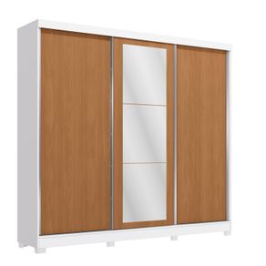 Guarda-Roupa Casal Kappesberg 100% MDF 3 Portas Reversíveis de Correr 3 Espelhos 4 Gavetas Branco/Canela