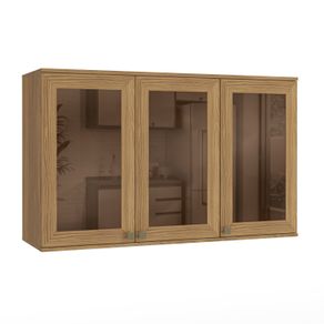 Armário Aéreo Celeste Kappesberg 100% MDF 3 Portas com Vidro Nogueira 120cm