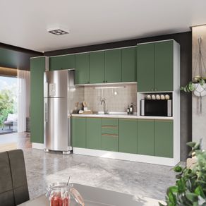 Cozinha Modulada Celeste Kappesberg 100% MDF Branco/Verde 360cm