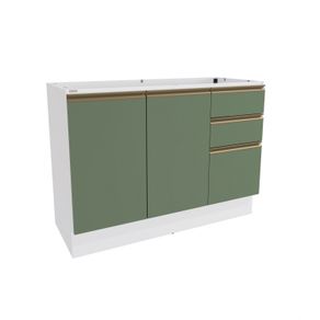 Balcão de Pia Celeste Kappesberg 100% MDF 2 Portas 3 Gavetas Branco/Verde 120cm