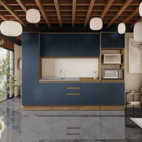 Cozinha Modulada Celeste Kappesberg 100% MDF Nogueira/Azul 300cm