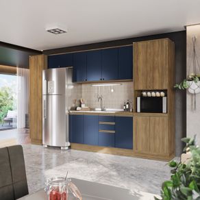 Cozinha Modulada Celeste Kappesberg 100% MDF Nogueira/Azul 8 Peças