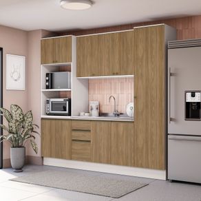 Cozinha Compacta Celeste Kappesberg 100% MDF Branco/Nogueira 240cm