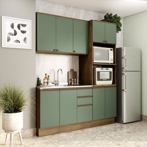 Cozinha Compacta Celeste Kappesberg 100% MDF Nogueira/Verde 190cm