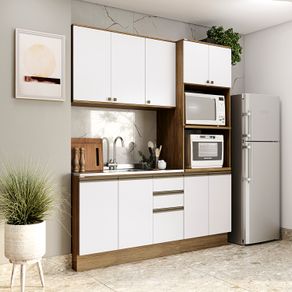 Cozinha Compacta Celeste Kappesberg 100% MDF Nogueira/Branco 190cm