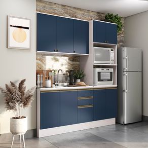 Cozinha Compacta Celeste Kappesberg 100% MDF Branco/Azul 190cm