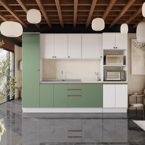 Cozinha Modulada Celeste Kappesberg 100% MDF Branco/Verde 7 Peças