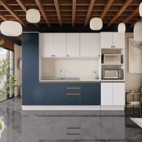 Cozinha Modulada Celeste Kappesberg 100% MDF Branco/Azul 7 Peças