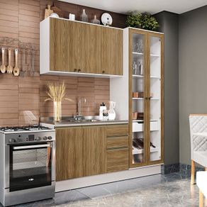 Cozinha Compacta Celeste Kappesberg 100% MDF Branco/Nogueira 192cm