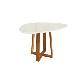 Mesa de Jantar Kappesberg em Madeira Maciça com Tampo de Vidro Off White 135cm